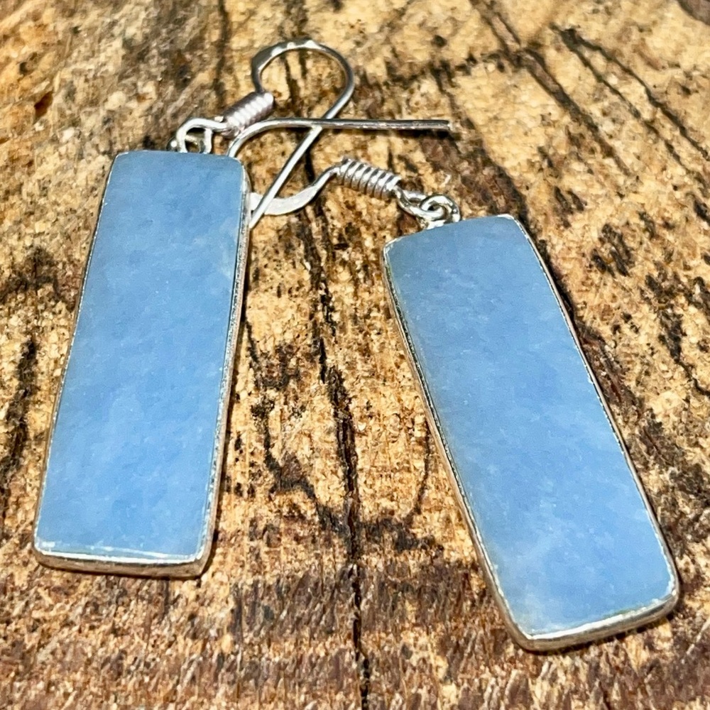 Blue Rectangular Anhydrite Earrings 2”